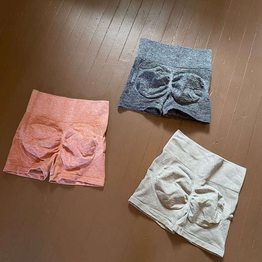 Set of 3 High Waisted Workout Shorts Spandex Booty Lifting Butt Scrunch